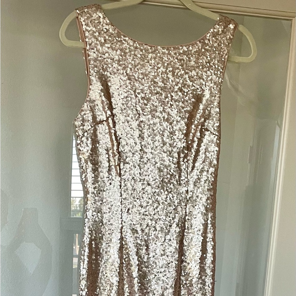 Long maxi rose gold sequin dress